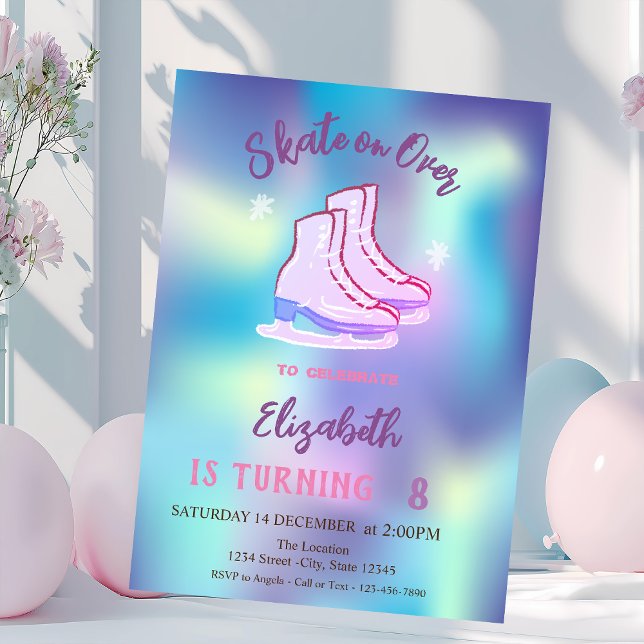 Invitación Ice skates Snowflakes Holographic Birthday (Subido por el creador)