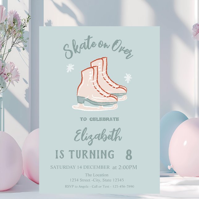 Invitación Ice skates Snowflakes Mint Green Birthday (Subido por el creador)