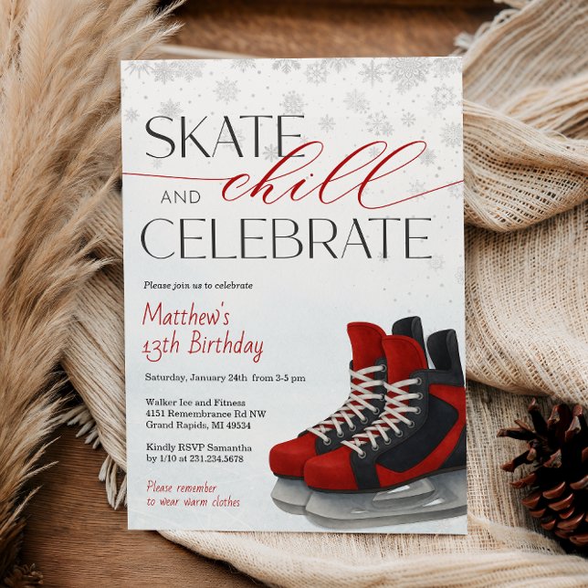 Invitación Ice Skating Teen Boy's Hockey Birthday Invitation (Ice Skating Teen Boy's Hockey Birthday Invitation)