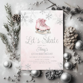 Invitación Ice Skating Winter Birthday Party Silver Glitter
