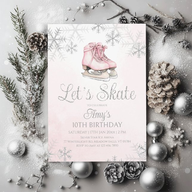 Invitación Ice Skating Winter Birthday Party Silver Glitter (Subido por el creador)