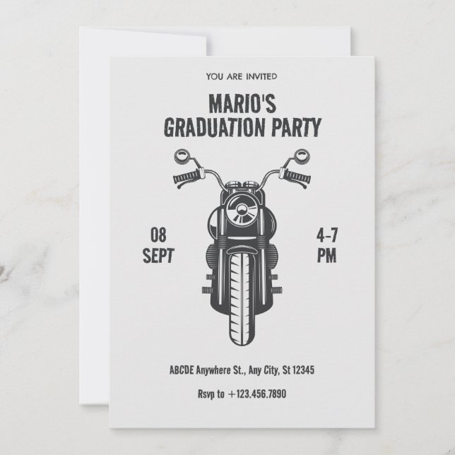 Invitación Icono de motocicleta de época Fiesta de graduación (Anverso)