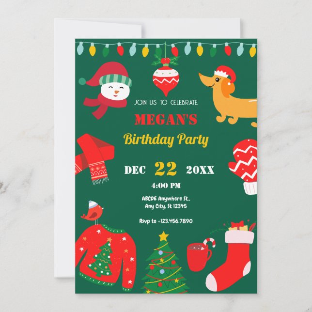 Invitación icono de Navidad verde invernal (Anverso)