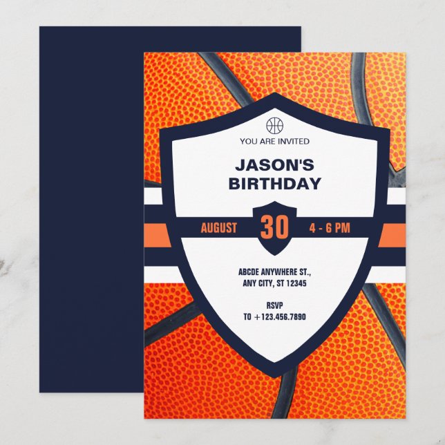 Invitación Icono moderno del cumpleaños del baloncesto (Anverso / Reverso)