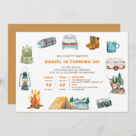 Invitación Iconos acuáticos de camping cumpleaños al aire lib