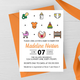 Invitación Iconos de bebé minimalistas Fiesta de bebé