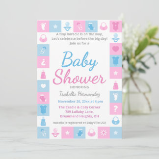 Invitación Iconos diminutos pastel para Baby Shower