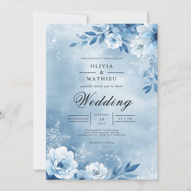 Invitación Icy Blue Bloom Enchantment Wedding (Anverso)