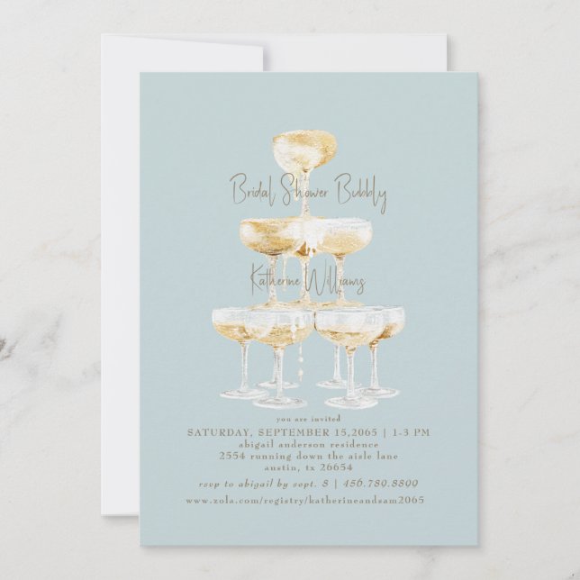 Invitación Icy Blue Bridal Shower Bubbly Champagne (Anverso)