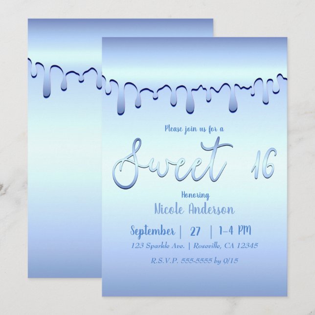 Invitación Icy Blue Drip Winter Wonderland Sweet 16 (Anverso / Reverso)