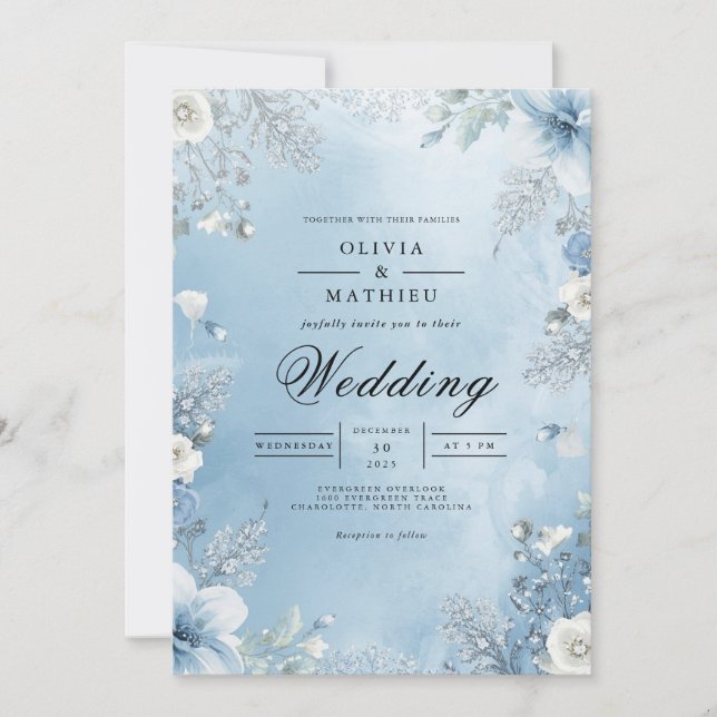 Invitación Icy Blue Floral Frame Wedding (Anverso)