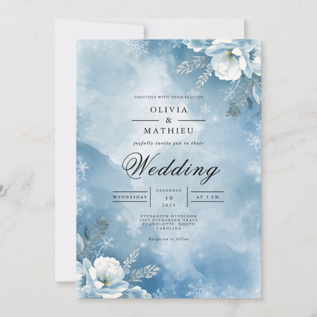 Invitación Icy Blue Floral Winter Wedding (Anverso)