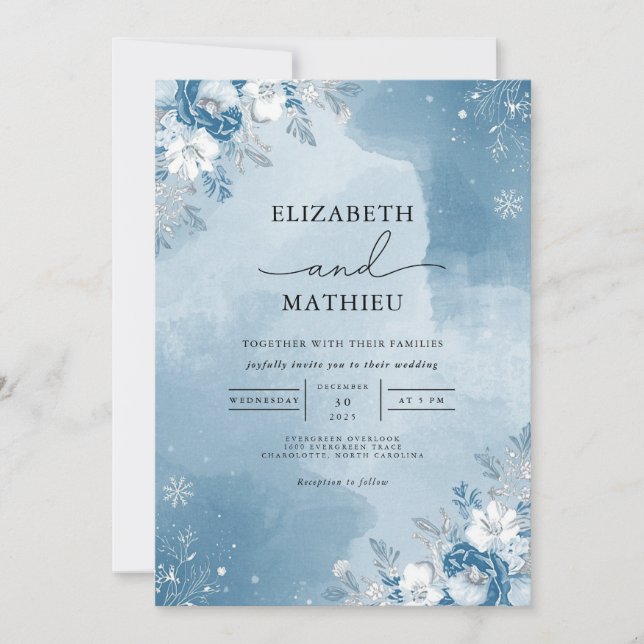 Invitación Icy Blue Floral Winter Wedding (Anverso)