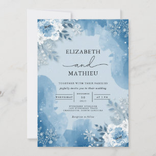 Invitación Icy Blue Frost Floral Winter Wedding