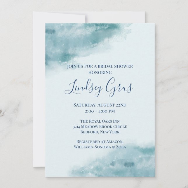 Invitación Icy Blue Frost Watercolor Bridal Shower (Anverso)