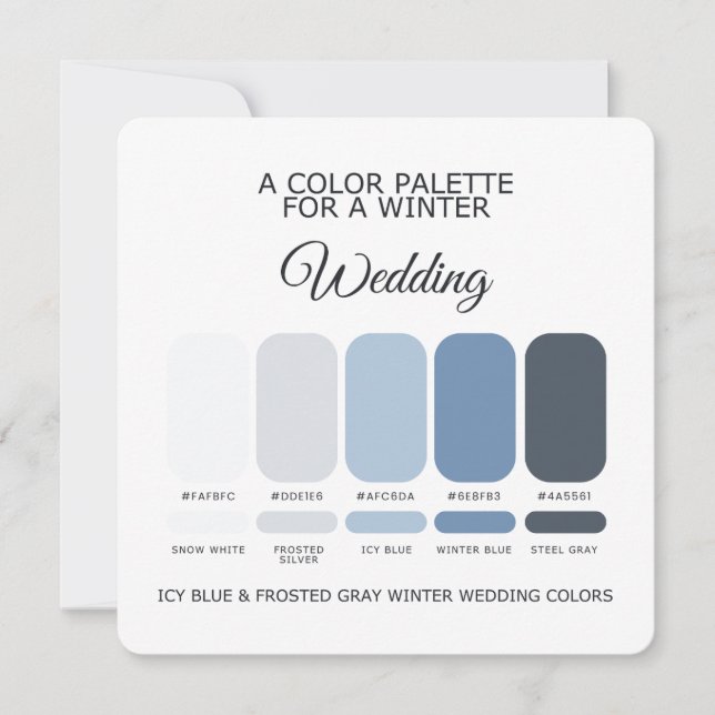 Invitación Icy Blue Frosted Gray Winter Wedding Palette Card (Anverso)