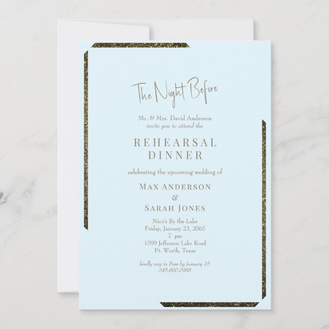 Invitación Icy Blue & Gold Deslumbrando La Noche Antes (Anverso)