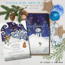 Invitación Icy Blue "It Takes a Village" Winter Baby Shower 