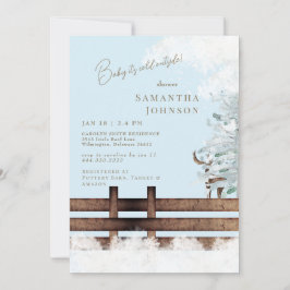 Invitación Icy Blue Rustic Woodland Baby hace frío afuera