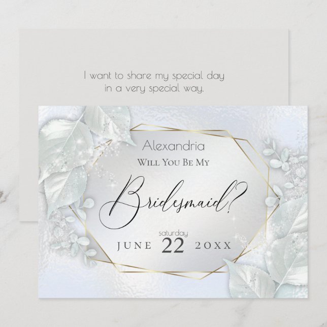 Invitación Icy Blue Shimmery Serás Mi Novia (Anverso / Reverso)