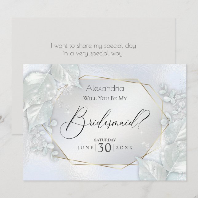 Invitación Icy Blue Shimmery Serás Mi Novia (Anverso / Reverso)