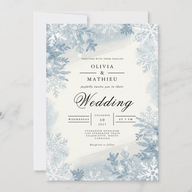 Invitación Icy Blue Snowflake Winter Wedding (Anverso)