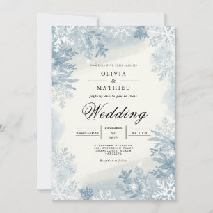 Invitación Icy Blue Snowflake Winter Wedding