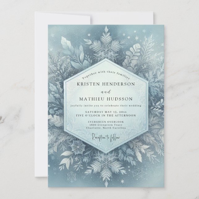 Invitación Icy Blue Winter Flora Wedding (Anverso)