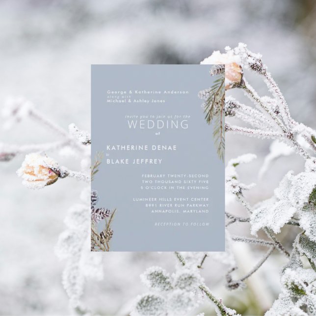 Invitación Icy Blue Winter Snowy Pine Cones Boda (Subido por el creador)