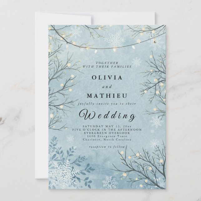 Invitación Icy Blue Winter Twig Floral Boda (Anverso)