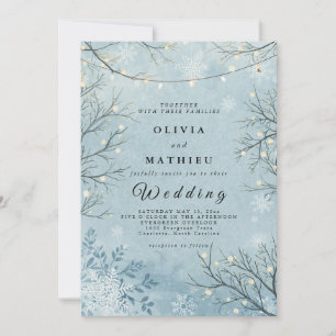 Invitación Icy Blue Winter Twig Floral Boda