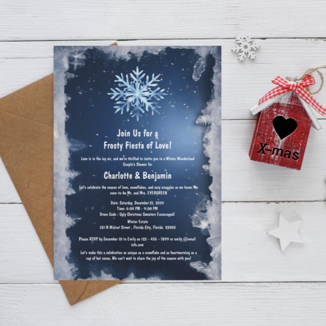 Invitación Icy frosty Winter Snowflake Couple Shower (Subido por el creador)
