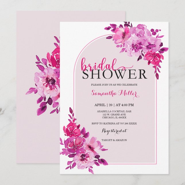 Invitación Ideas de duchas de novias rosadas calientes (Anverso / Reverso)