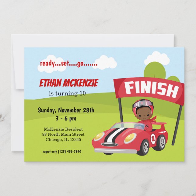 Invitación Ideas de fiesta de coche de carreras para niños (Anverso)