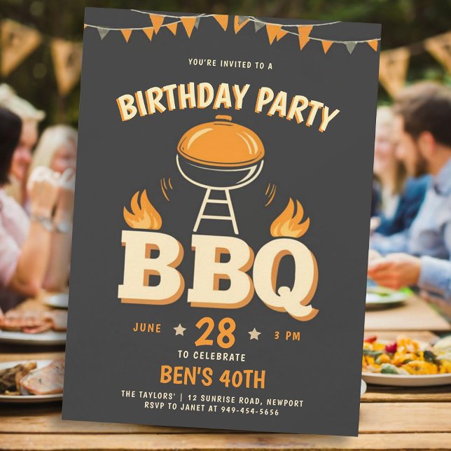 Invitación Ideas de partido de cumpleaños masculino en el pat (mens birthday party ideas backyard bbq barbeque rustic vintage milestone personalized invitation)