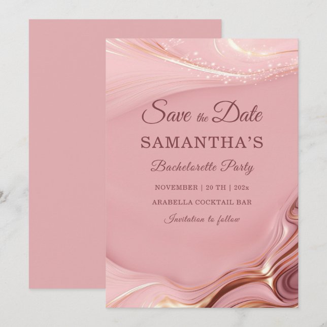 Invitación Ideas de Rose Gold para guardar la fecha de la des (Anverso / Reverso)
