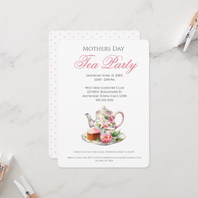 Invitación Ideas Día de la Madre Fiesta de té (Anverso/Reverso In Situ)