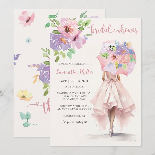 Invitación Ideas para Despedida de Soltera con Paraguas (Anverso / Reverso)