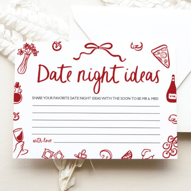 Invitación Ideas para una noche de cita italiana roja Juego p (Red Italian Date night ideas Bridal Shower Game)