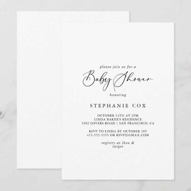 Invitación Idyllic Stylish Calligraphy Baby Shower (Anverso / Reverso)