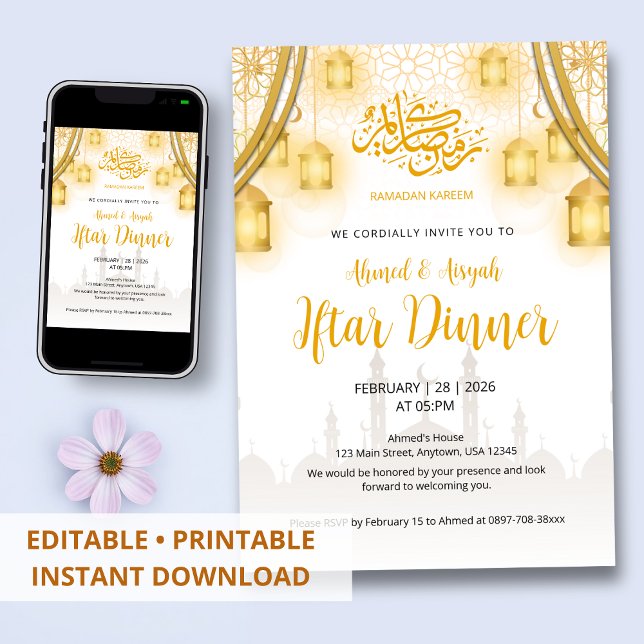 Invitación Iftar Party Invitation Elegant Gold Lantern (Subido por el creador)