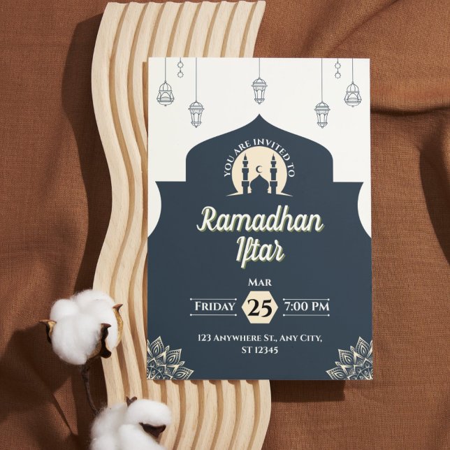 Invitación Iftar simple azul de Ramadán (retrato) (Simple Blue Ramadan Iftar Invitation (Portrait))