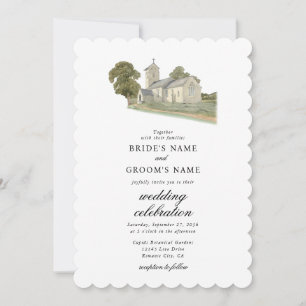 Invitación Iglesia acuarela Monograma tradicional Boda