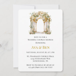 Invitación Iglesia blanca y dorada Boda Ducha de parejas