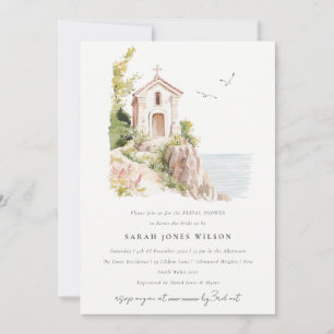 Invitación Iglesia católica costera de acuarela