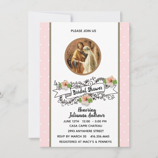 Invitación Iglesia católica de la ducha de novia Mary Joseph (Anverso)