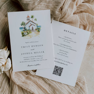 Invitación Iglesia Católica Tropical Todo en Uno Boda