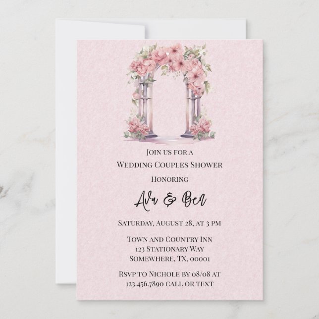 Invitación Iglesia de Arco Floral Rosa Boda Ducha Parejas (Anverso)