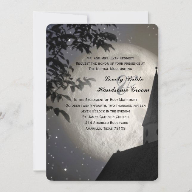 Invitación Iglesia de la Luna de la Noche Boda católico (Anverso)