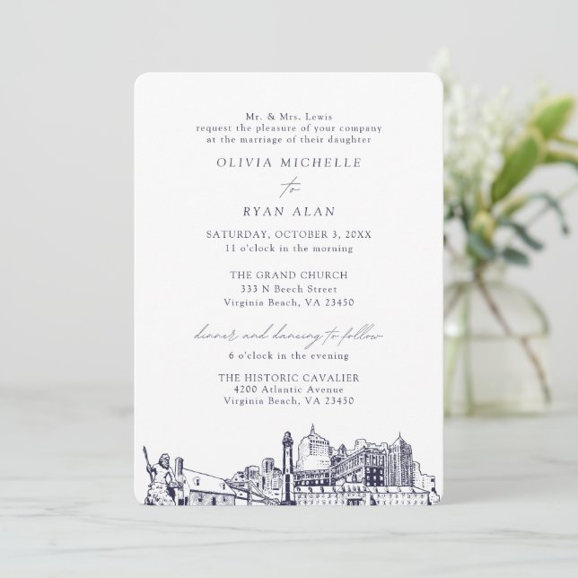 Invitación Iglesia de Virginia Beach Boda (Anverso de pie)